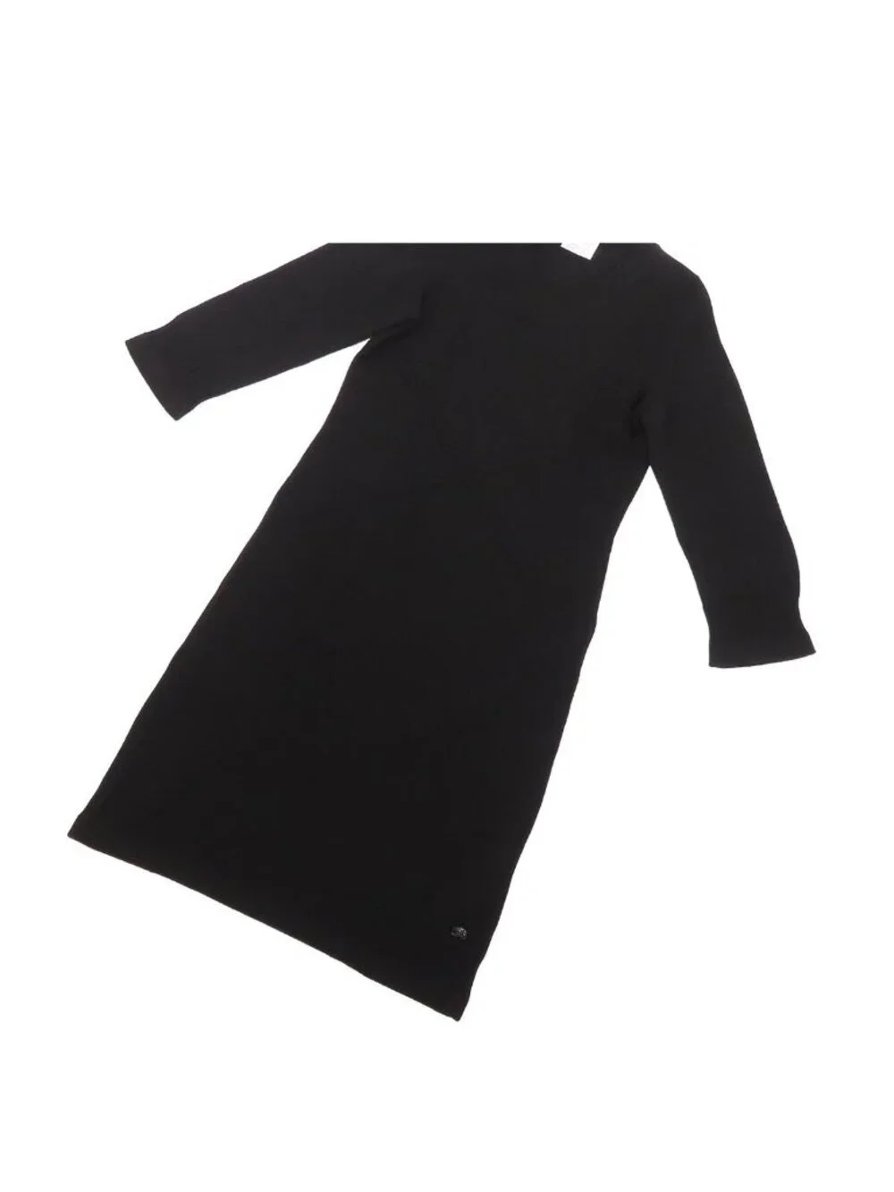 Chanel Knit Dress Black Cashmere Three Quarter Sleeve CC Logo Coco Buttons 36